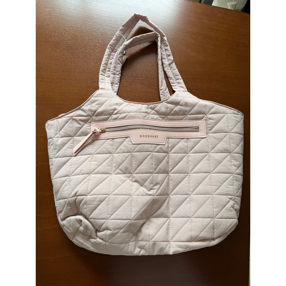 Bagsmart Quilted Tote Bag Large Pink Puffer Laptop Gym Travel Shoulder Bag NEW